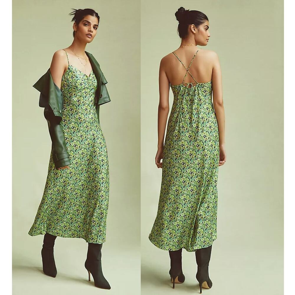 Favorite Daughter Envy Slip Dress Green Floral Print Strappy Tie Back SZ M